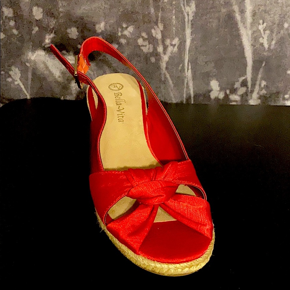 Red Wedge Braided Sandals